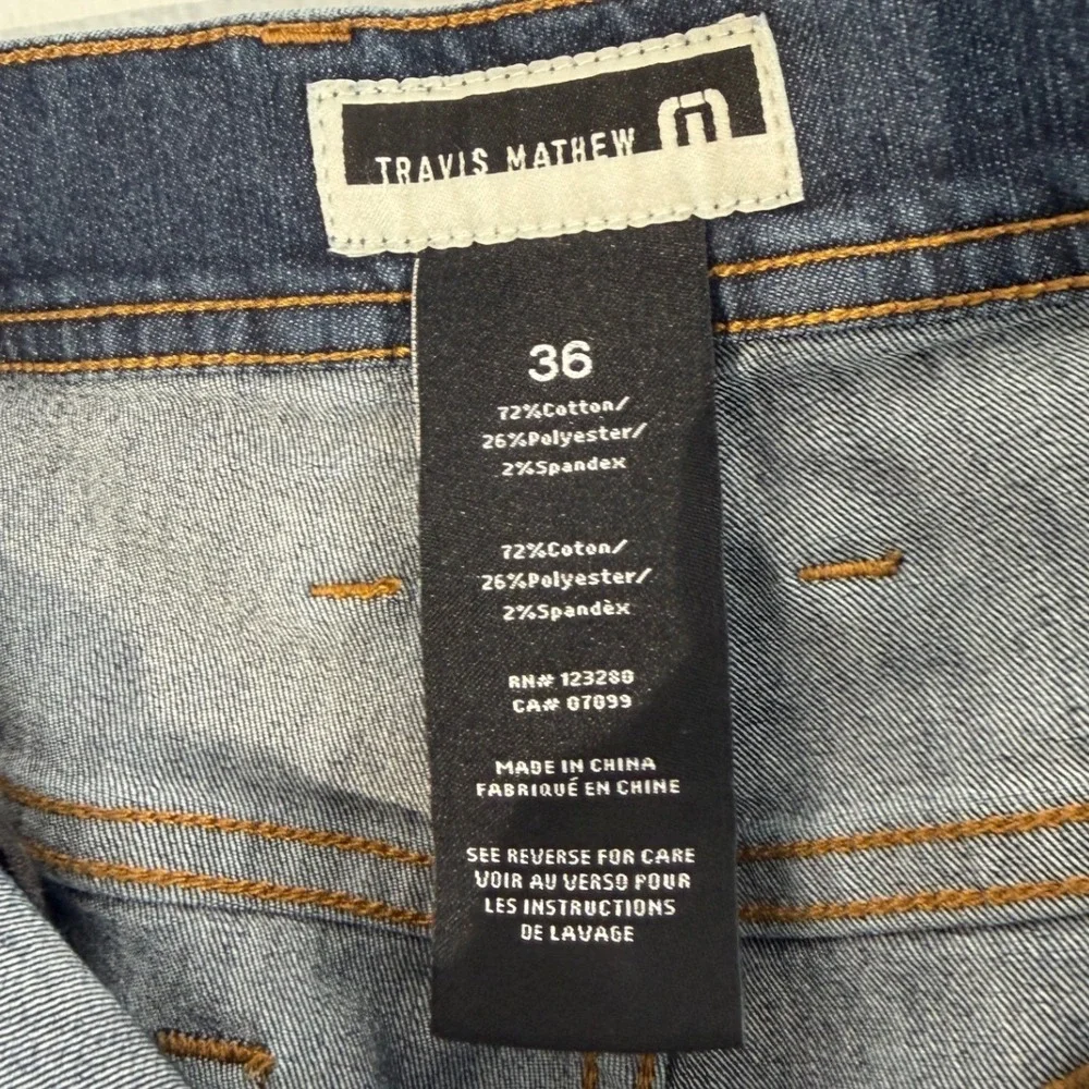Travis Mathew Mens Dark Wash Blue Denim Stretch Jeans Size 36 Straight Leg
